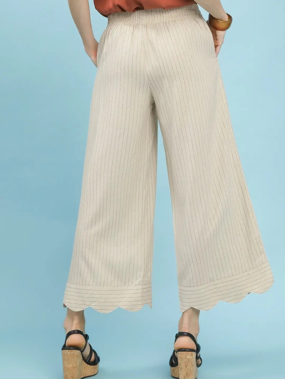 Umgee Pinstripe Wide Leg Pants- Beige HIT THE LIKE BUTTON FOR SALE PRICE - Picture 2 of 8